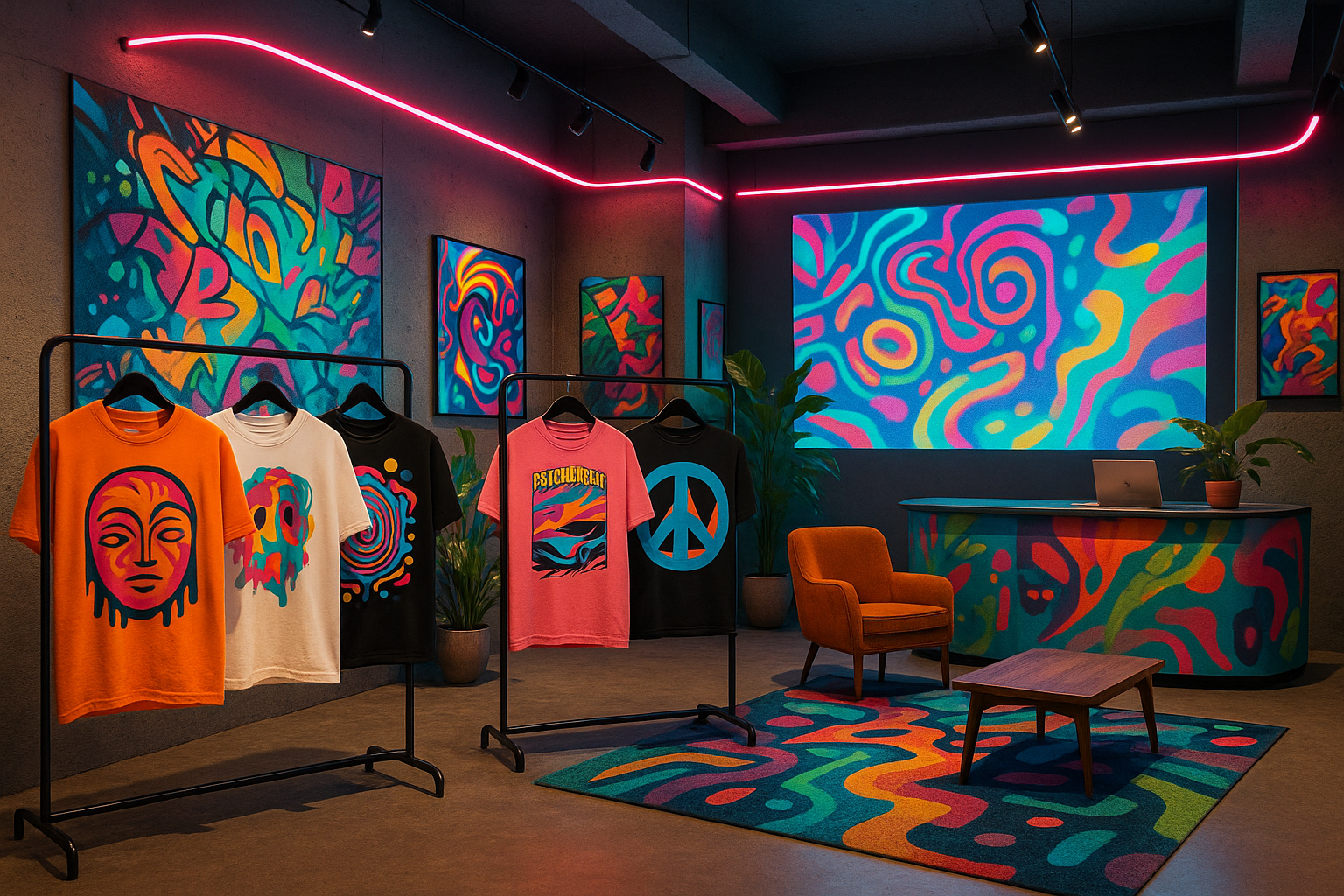 Gen z modern 2025, artsy T-shirt store